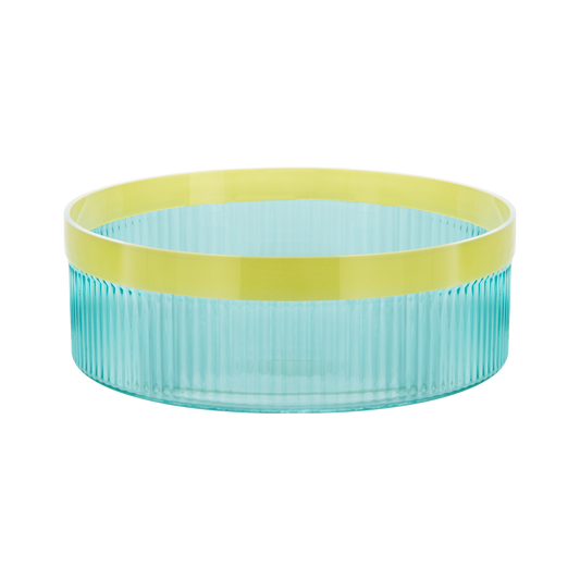 BOWL-GLASS BOWL GROOVE-BLUE