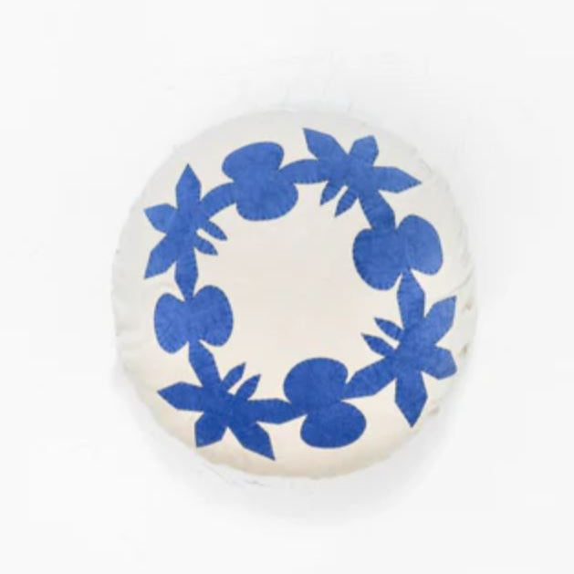 CUSHION-KAIA 60CM ROUND VELVET-DUSTY WHITE/DENIM