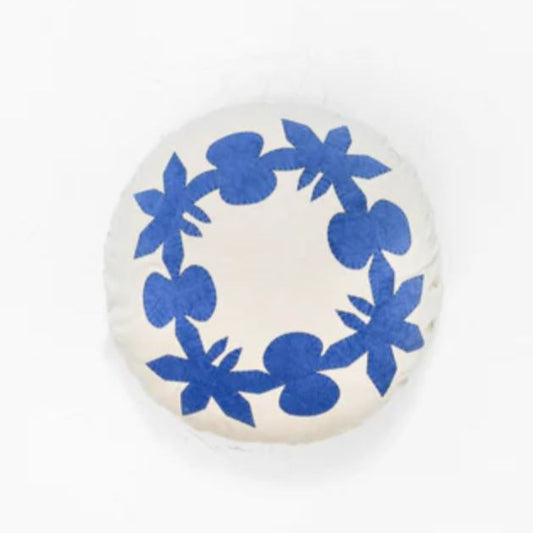 CUSHION-KAIA 60CM ROUND VELVET-DUSTY WHITE/DENIM