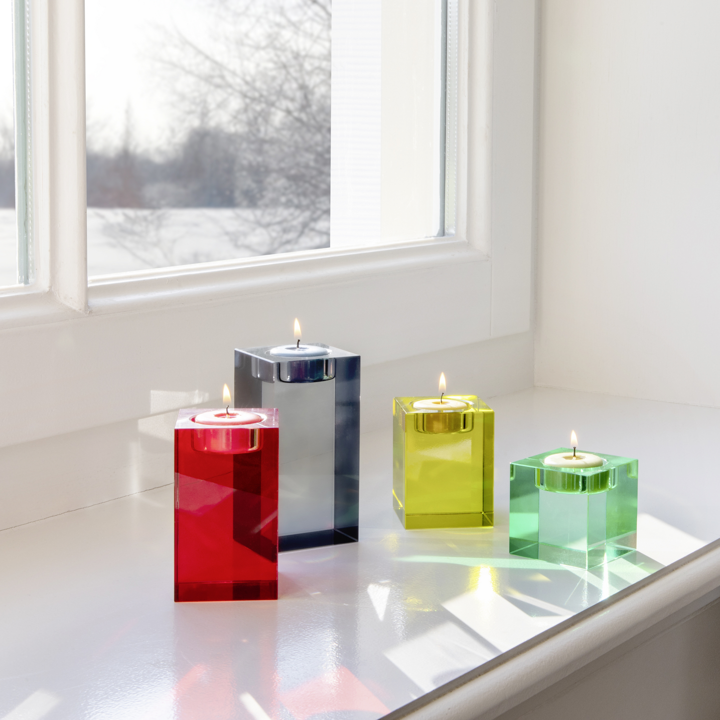 CANDLE HOLDER-GLASS BLOCK VELA-SET OF 4