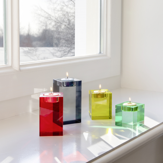 CANDLE HOLDER-GLASS BLOCK VELA-SET OF 4