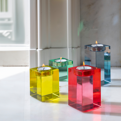 CANDLE HOLDER-GLASS BLOCK VELA-SET OF 4
