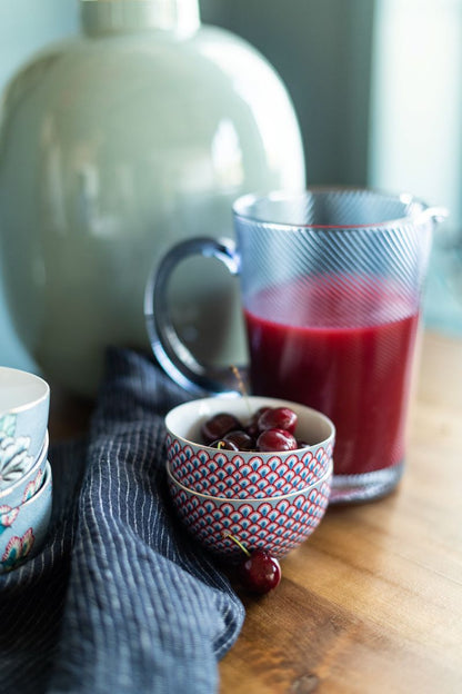 BOWL-FLOWER FESTIVAL SCALLOP BOWL-RED/LIGHT BLUE