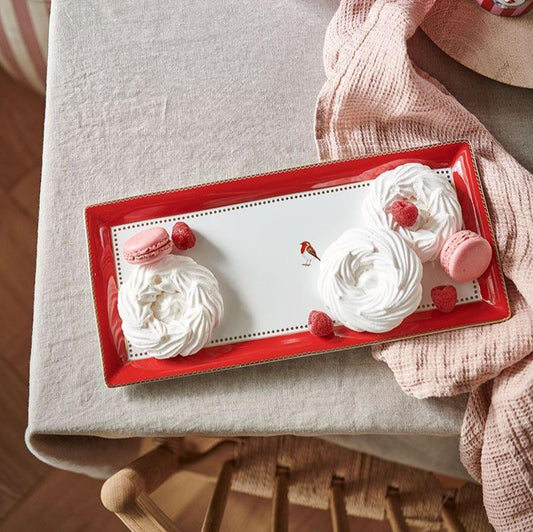 CAKE TRAY-RECTANGULAR-LOVE BIRDS-RED