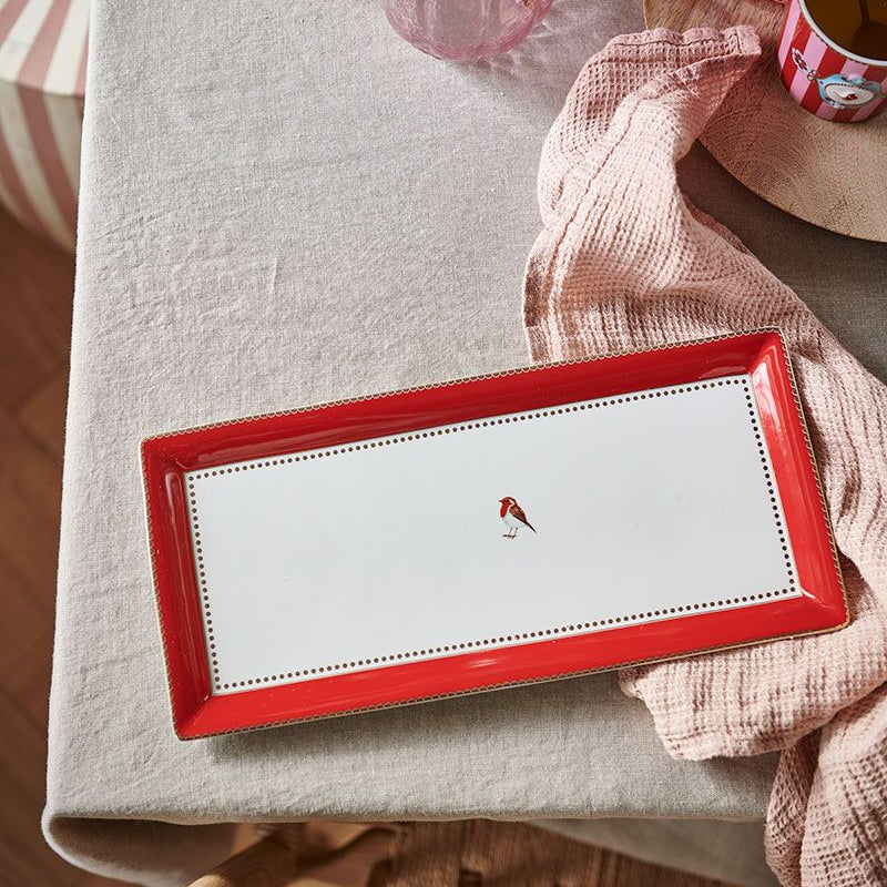 CAKE TRAY-RECTANGULAR-LOVE BIRDS-RED