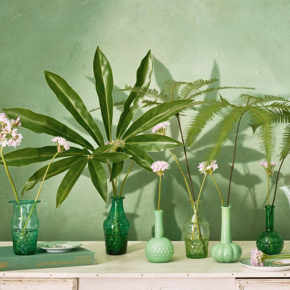 VASES-SMALL GLASS VASES BLUE GREEN-SET OF 3