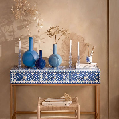 CANDLE HOLDER-GLASS SWIRL DARK BLUE 20 CM