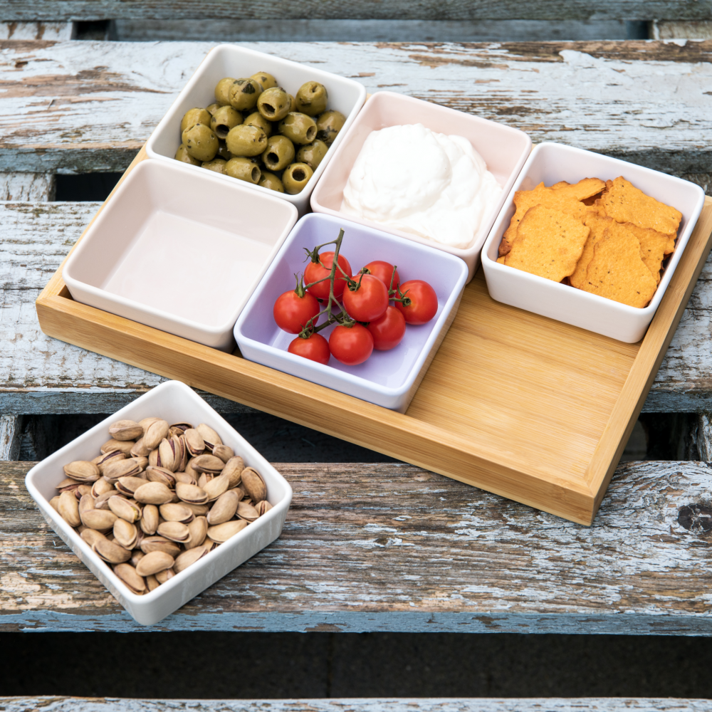 BOWL-SET OF BOWLS WITH WOODEN TRAY N.2-SET OF 7 PCS