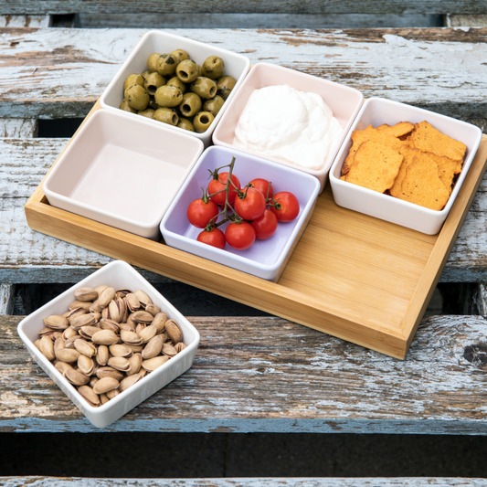 BOWL-SET OF BOWLS WITH WOODEN TRAY N.2-SET OF 7 PCS