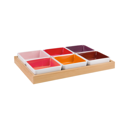 TRAY-WOODEN TRAY WITH BOWLS NO.3-SET OF 7 PCS