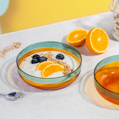 BOWL-SMALL GLASS BOWLS AMBER-SET OF 2