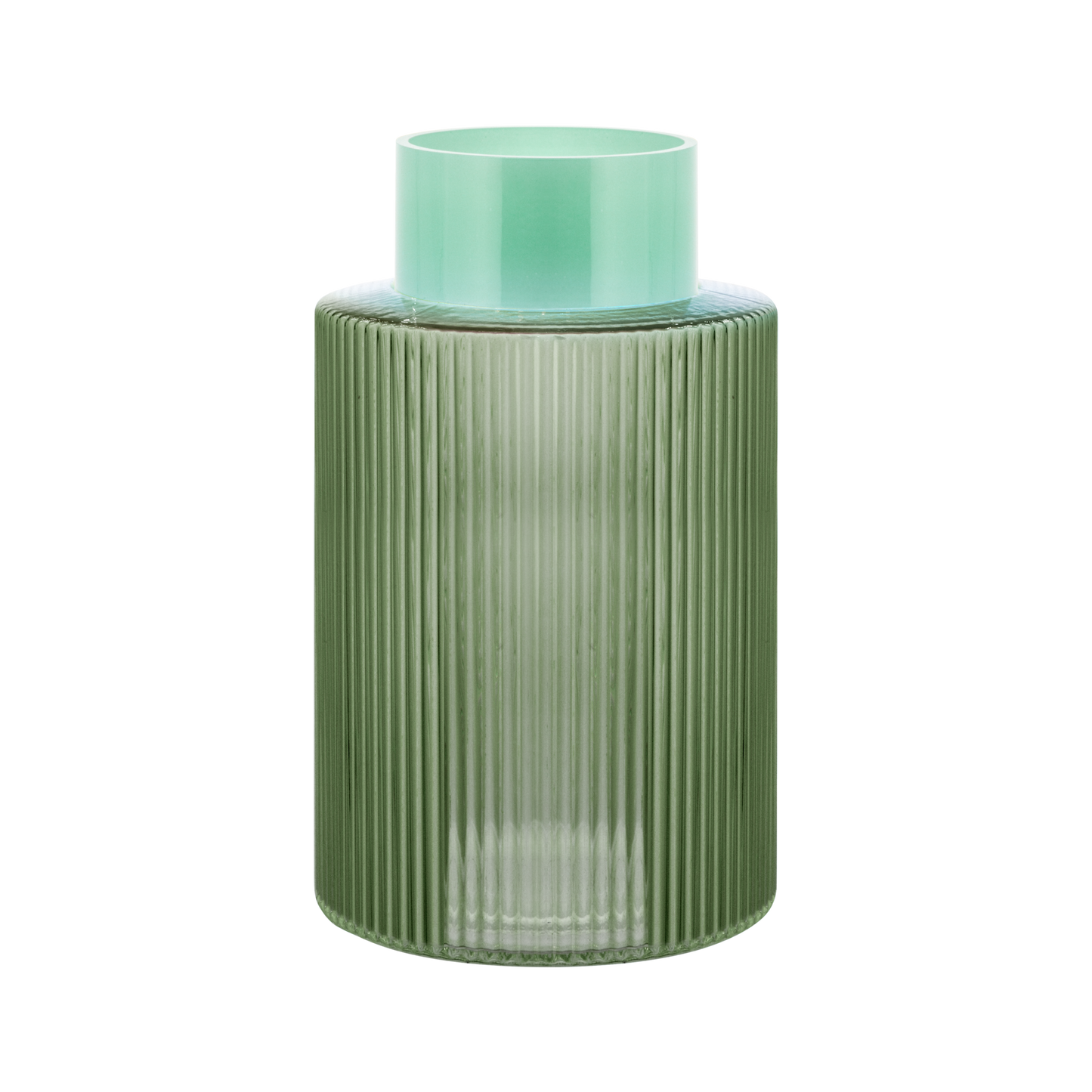 VASE-GROOVE-GREEN GLASS-L