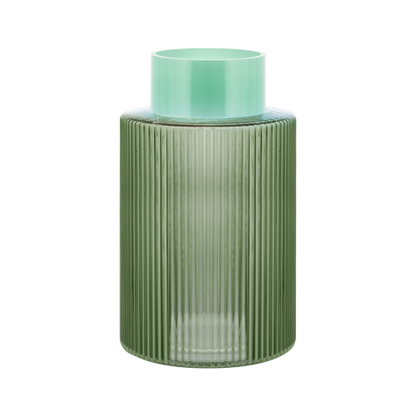 VASE-GROOVE-GREEN GLASS-L
