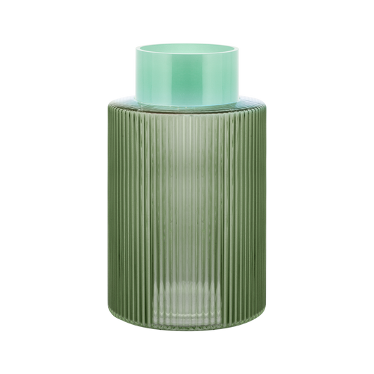 VASE-GROOVE-GREEN GLASS-L