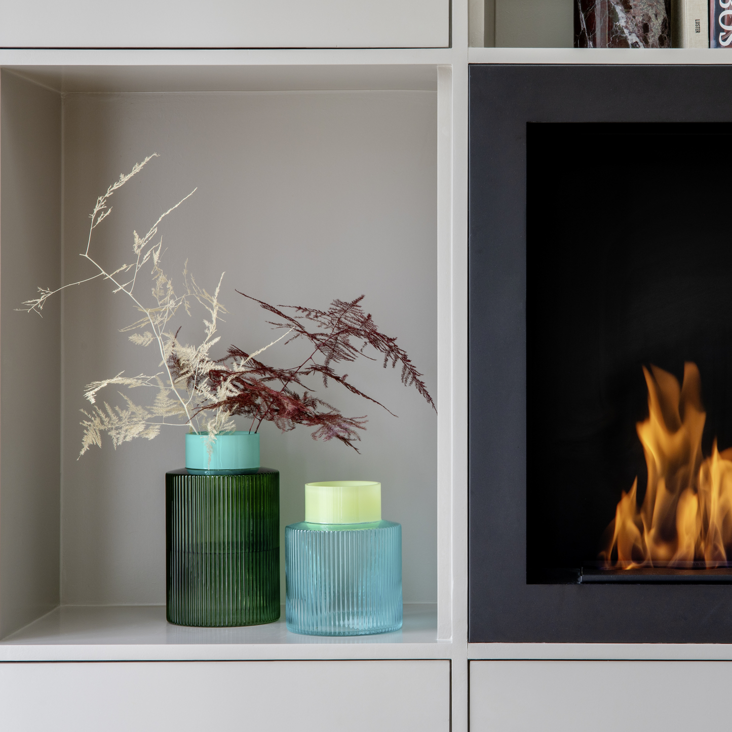 VASE-GROOVE-GREEN GLASS-L