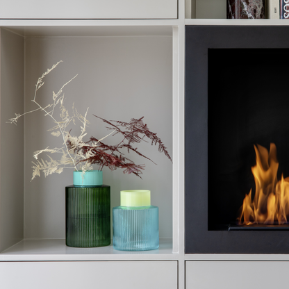 VASE-GROOVE-GREEN GLASS-L