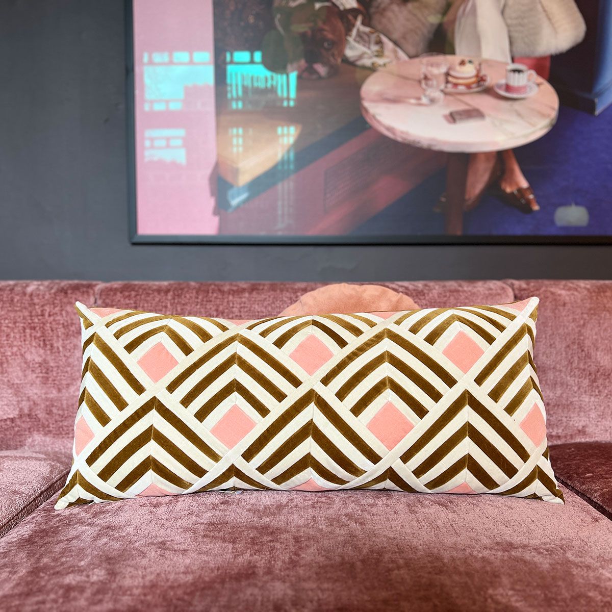 CUSHION-TALLULAH-40X80-VELVET-D.WHITE/CARAMEL/D.BLUE