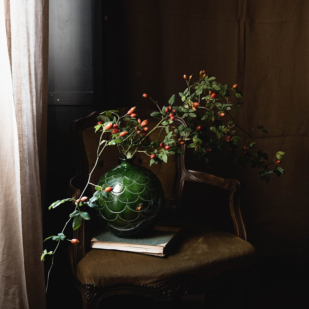 VASE-MISTY ROUND GLAZED-EMERALD GREEN-DIAM.30CM