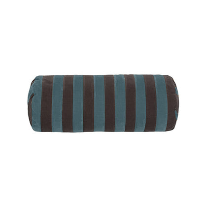 CUSHION-STRIPE BOLSTER DIAM. 14X40 VELVET-MAZARINE/CHOCOLATE