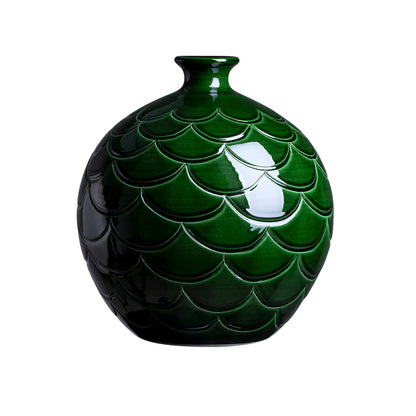 VASE-MISTY ROUND GLAZED-EMERALD GREEN-DIAM.30CM