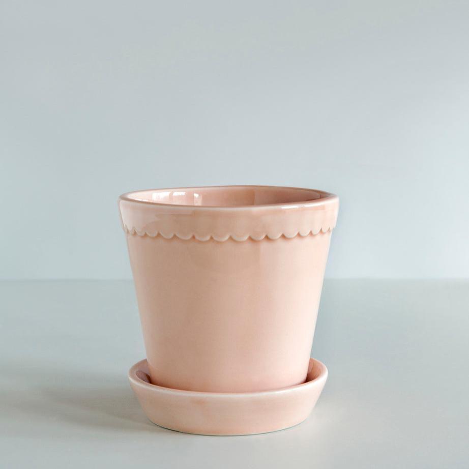 PLANT POT-HELENA GLAZED QUARTZ ROSE POT & SAUCER-DIAM.18 CM