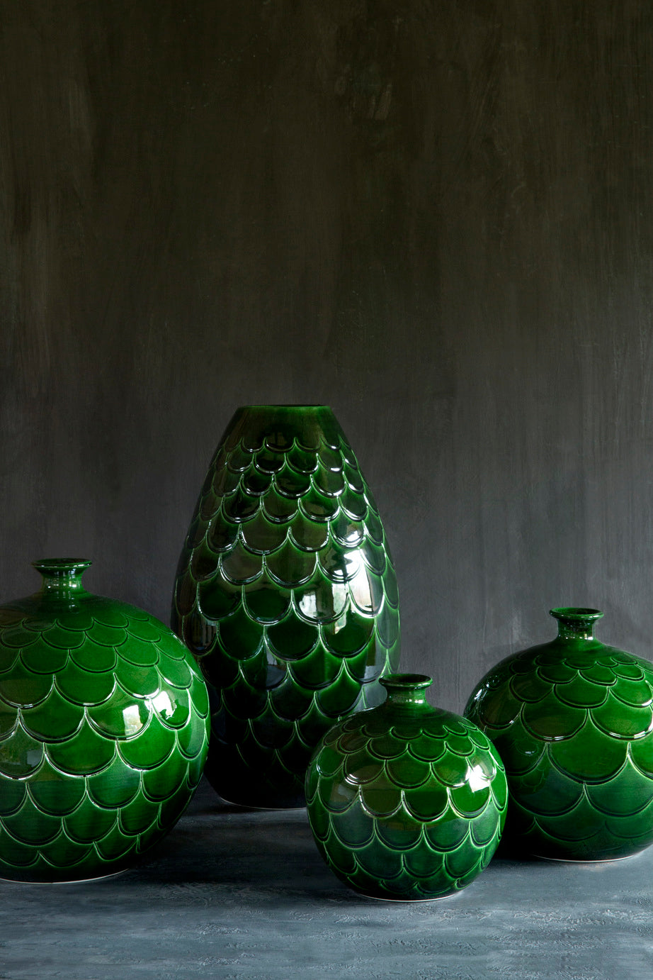 VASE-MISTY ROUND GLAZED-EMERALD GREEN-DIAM.30CM