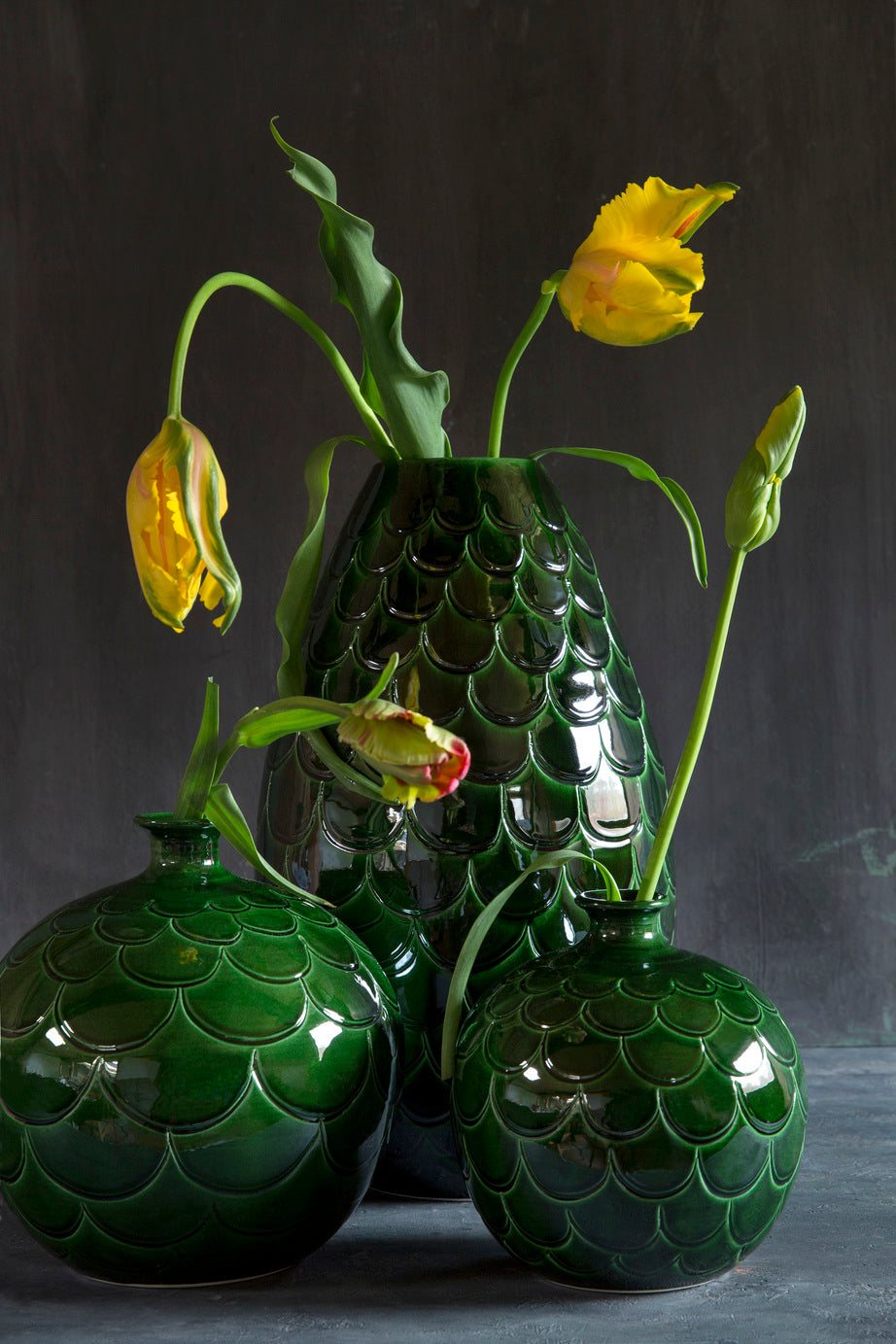 VASE-MISTY ROUND GLAZED-EMERALD GREEN-DIAM.30CM