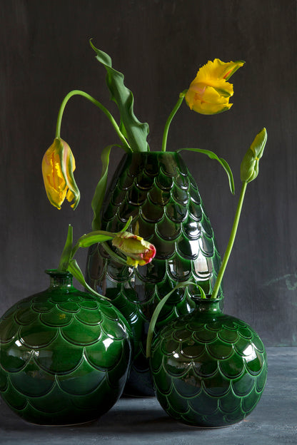 VASE-MISTY ROUND GLAZED-EMERALD GREEN-DIAM.30CM