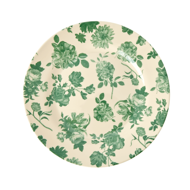 MELAMINE SIDE PLATE WITH GREEN ROSE PRINT, KITCHENWARE, RICE, - Fabrica
