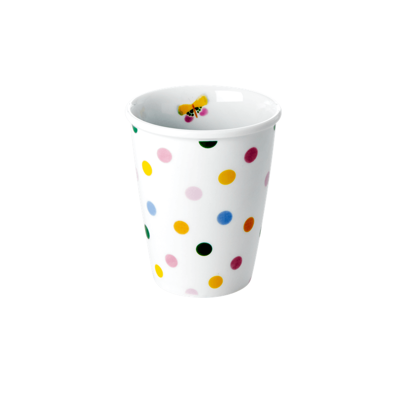 PORCELAIN CUP WITH LET'S SUMMER DOTS PRINT-BUTTERFLY DETAIL, KITCHENWARE, RICE, - Fabrica
