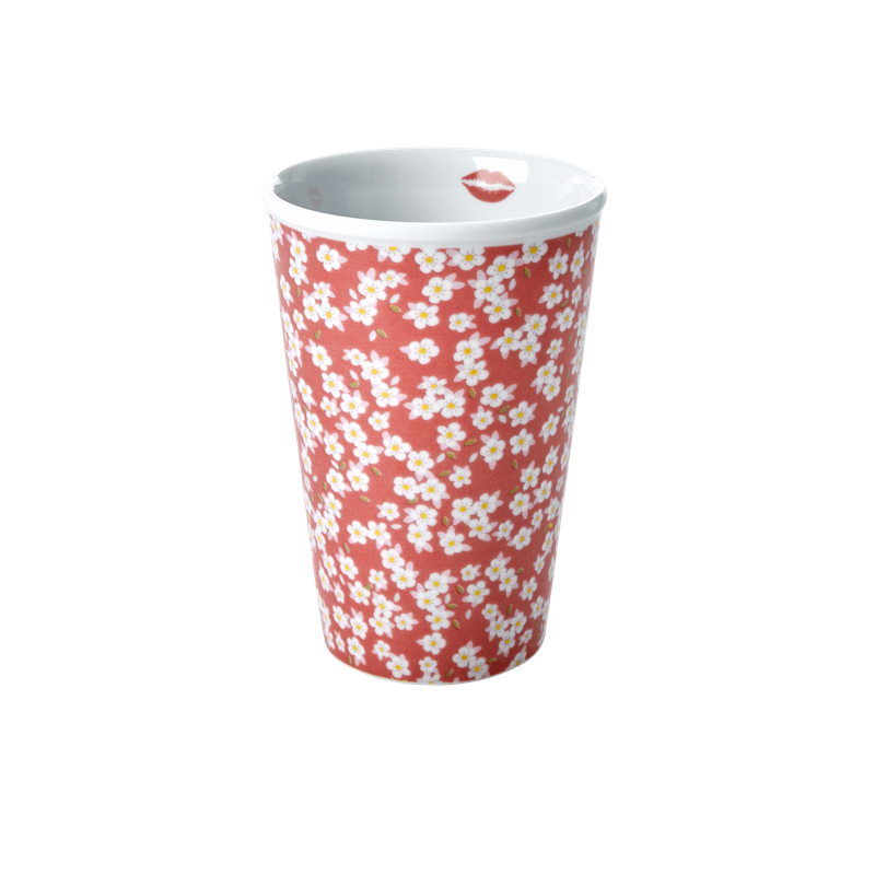 PORCELAIN TALL CUP WITH DUSTY ROSE SMALL FLOWER PRINT-KISS MOUTH, KITCHENWARE, RICE, - Fabrica