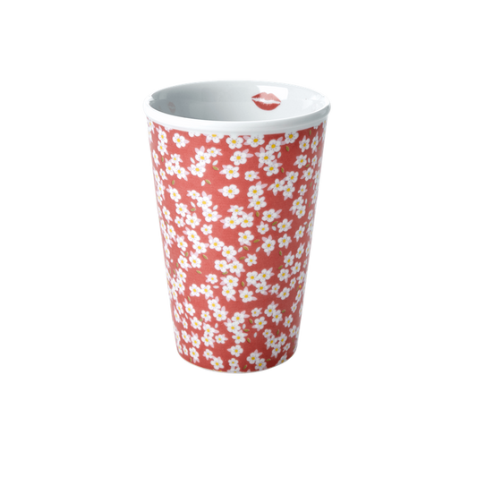PORCELAIN TALL CUP WITH DUSTY ROSE SMALL FLOWER PRINT-KISS MOUTH, KITCHENWARE, RICE, - Fabrica