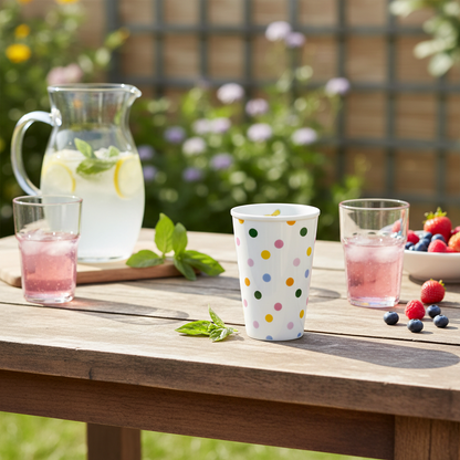 PORCELAIN TALL CUP WITH LET'S SUMMER DOTS PRINT-BUTTERFLY DETAIL, KITCHENWARE, RICE, - Fabrica
