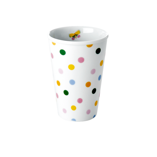 PORCELAIN TALL CUP WITH LET'S SUMMER DOTS PRINT-BUTTERFLY DETAIL, KITCHENWARE, RICE, - Fabrica