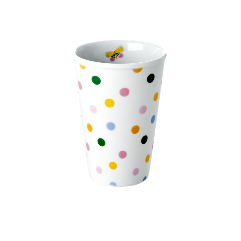 PORCELAIN TALL CUP WITH LET'S SUMMER DOTS PRINT-BUTTERFLY DETAIL, KITCHENWARE, RICE, - Fabrica