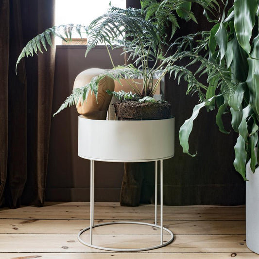 PLANT BOX-ROUND-LIGHT GREY