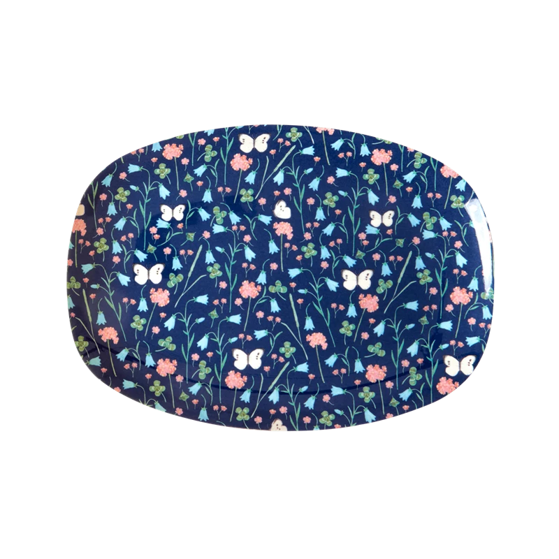 MELAMINE RECTANGULAR PLATE WITH BUTTERFLY MIDNIGHT BLUE PRINT-SMALL