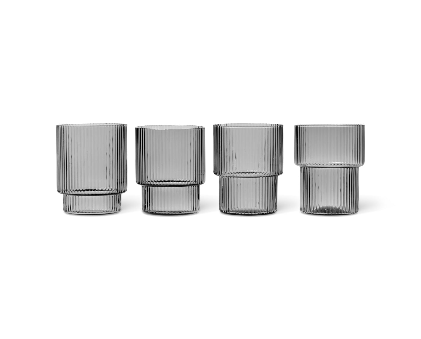 GLASSES-RIPPLE SMOKED GREY-SET OF 4