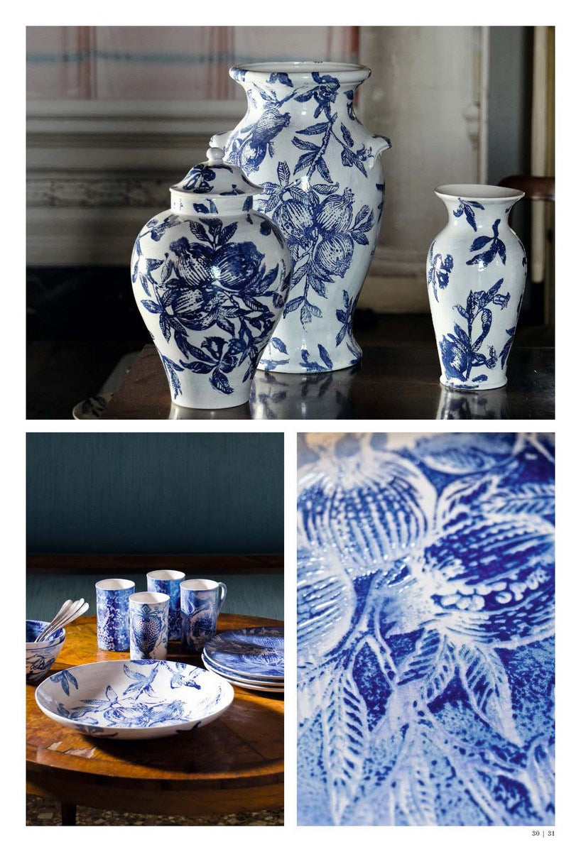Zaffiro Large Vase Pomegranate - White/Blue, HOME DECOR, VIRGINIA CASA, - Fabrica