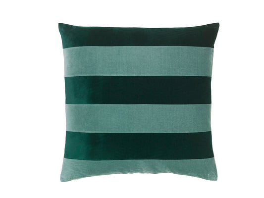 STRIPE VELVET 55X55 CUSHION PALE BLUE-EMERALD
