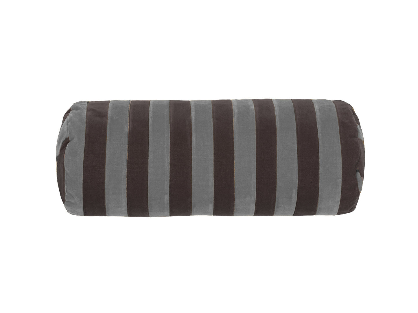 STRIPE BOLSTER DIAM. 14X40 CUSHION VELVET STEEL GREY/CHOCOLATE