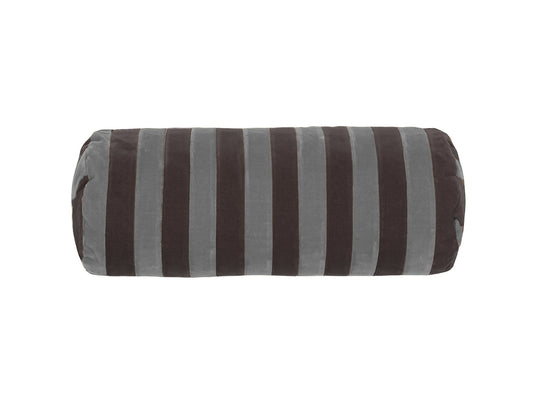 STRIPE BOLSTER DIAM. 14X40 CUSHION VELVET STEEL GREY/CHOCOLATE