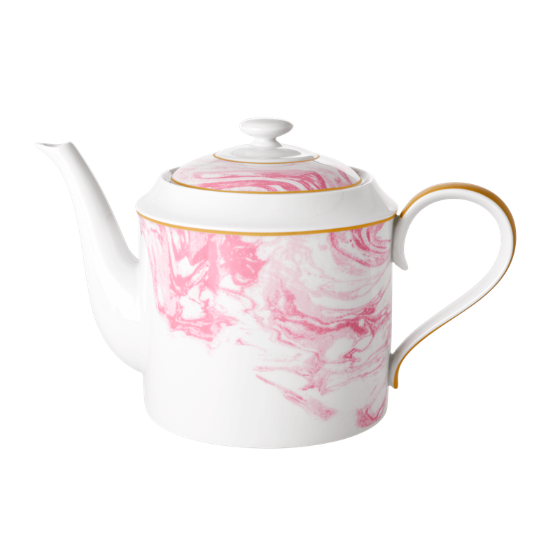 PORCELAIN TEAPOT WITH PINK MARBLE PRINT