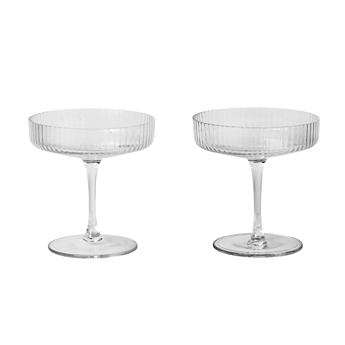 GLASSES-RIPPLE CHAMPAGNE SAUCERS-SET OF 2-CLEAR