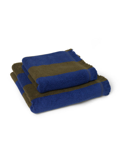 ALEE HAND TOWEL-OLIVE/BRIGHT BLUE