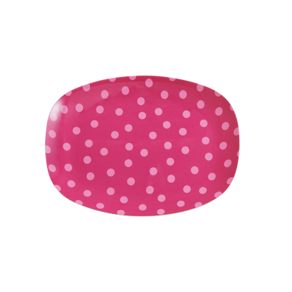 PLATE - MELAMINE RECTANGULAR PLATE WITH SOFT PINK DOT PRINT - SMALL