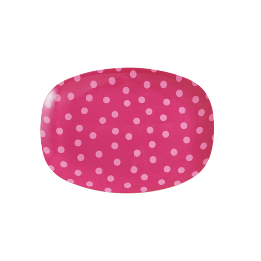 PLATE - MELAMINE RECTANGULAR PLATE WITH SOFT PINK DOT PRINT - SMALL
