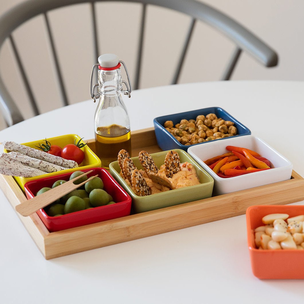 TRAY-WOODEN TRAY WITH BOWLS NO.1-SET OF 7 PCS