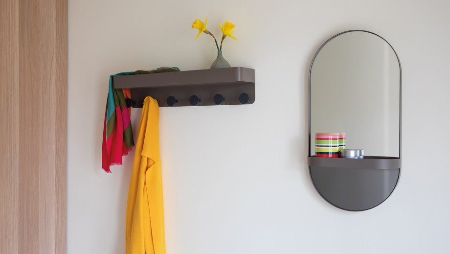 WALL MIRROR WITH TRAY TAUPE